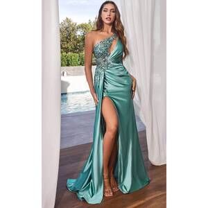 NEW LADIVINE sequin asymmetrical evening dress in robin blue